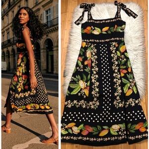 FARM Rio Black Floral Midi Dress